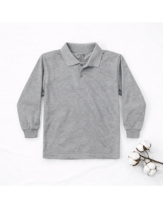 okul gri Polo Yaka uzunkol tişört kıyafetleri üniforması çocuk genç