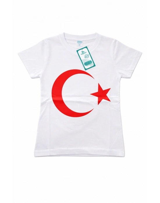 ataş Çocuk Bayraklı Tişört Kırmızı & Beyaz Renk 23 Nisan, 19 Mayıs, 29 Ekim Özel Pamuklu Kısa Kol