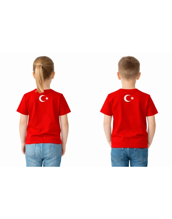 ataş Çocuk Bayraklı Tişört Kırmızı & Beyaz Renk 23 Nisan, 19 Mayıs, 29 Ekim Özel Pamuklu Kısa Kol