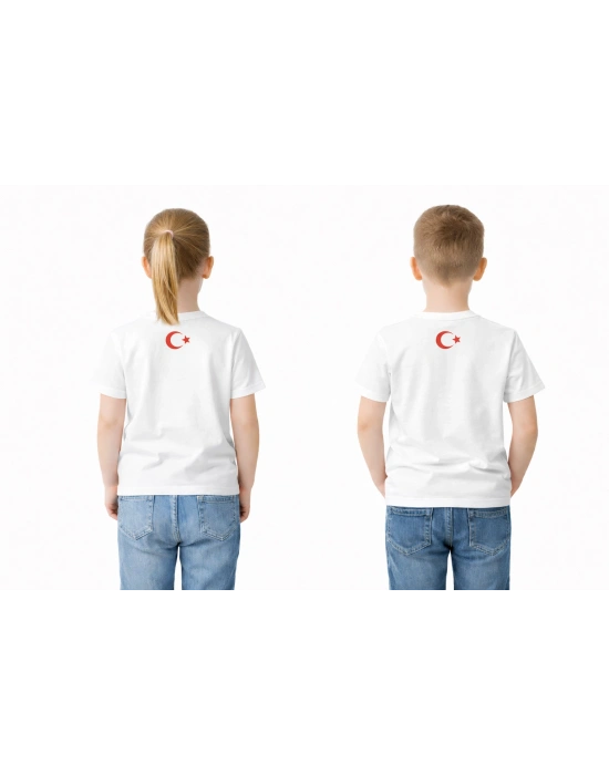 ataş Çocuk Bayraklı Tişört Kırmızı & Beyaz Renk 23 Nisan, 19 Mayıs, 29 Ekim Özel Pamuklu Kısa Kol