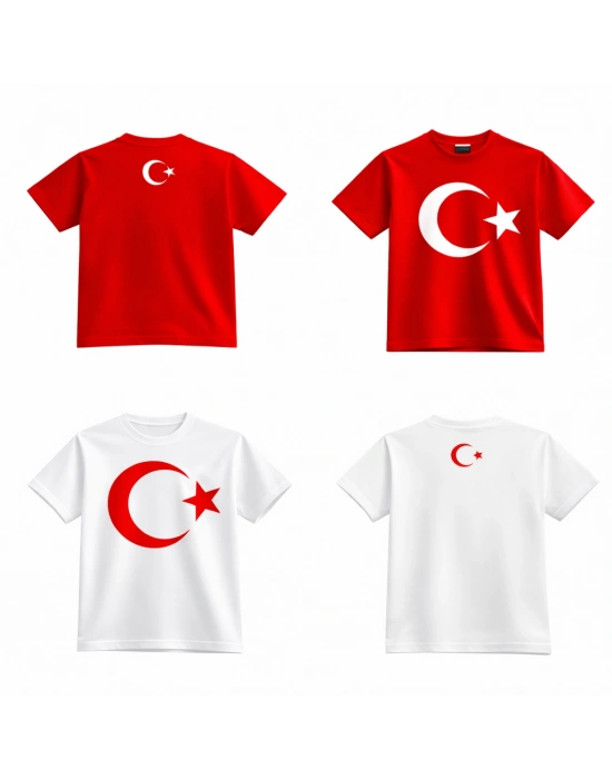 ataş Çocuk Bayraklı Tişört Kırmızı & Beyaz Renk 23 Nisan, 19 Mayıs, 29 Ekim Özel Pamuklu Kısa Kol