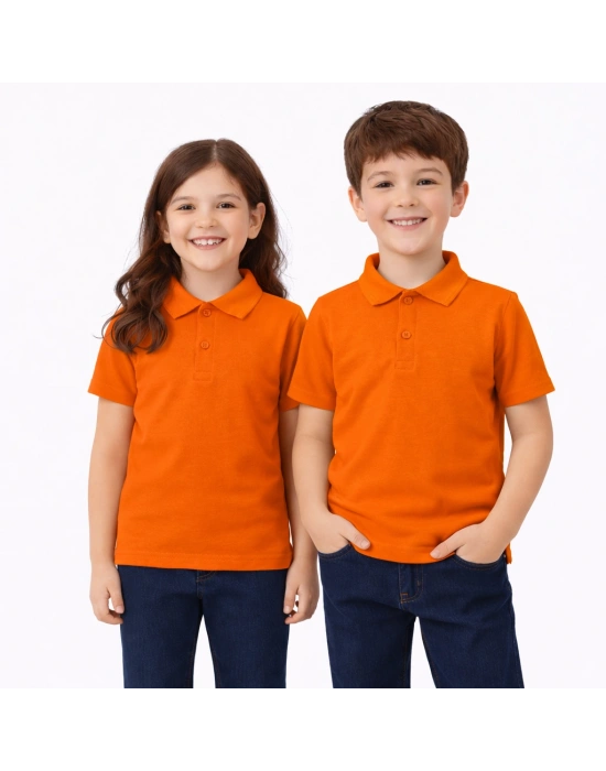 okul turuncu Polo Yaka kısakol tişörtleri kıyafetleri üniforması çocuk genç