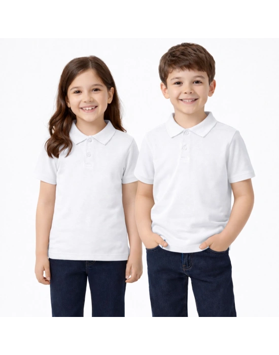 okul beyaz Polo Yaka kısakol tişörtleri kıyafetleri üniforması çocuk genç