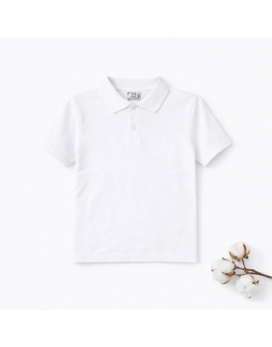 okul beyaz Polo Yaka kısakol tişörtleri kıyafetleri üniforması çocuk genç