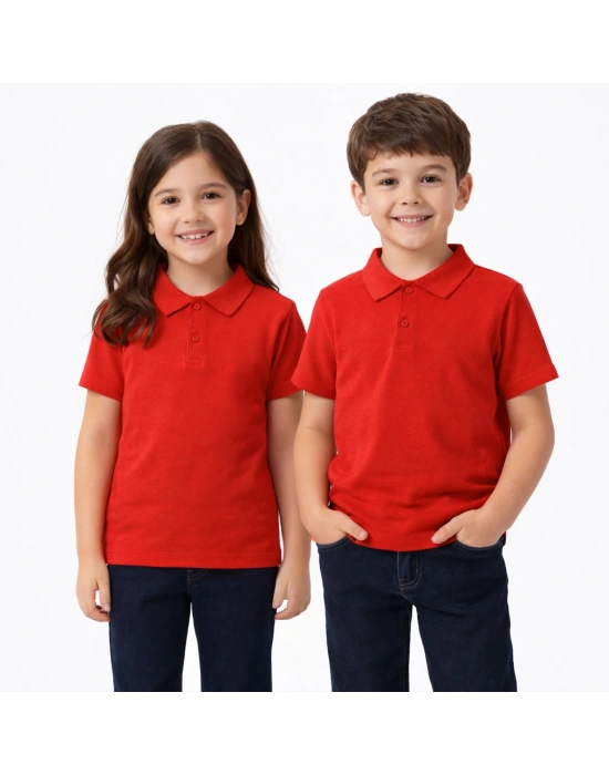 okul Kırmızı Polo Yaka kısakol tişörtleri kıyafetleri üniforması çocuk genç