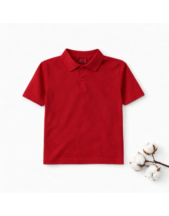 Bordo Okul Tişörtü Unisex Kısa Kollu Polo Yaka Pamuklu Düz Renk