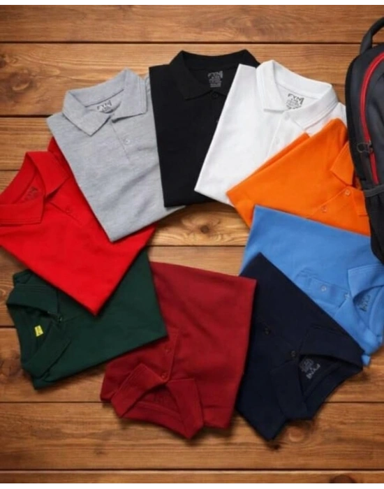 Mavi (gökmavisi) Okul Tişörtü Unisex Kısa Kollu Polo Yaka Pamuklu Düz Renk