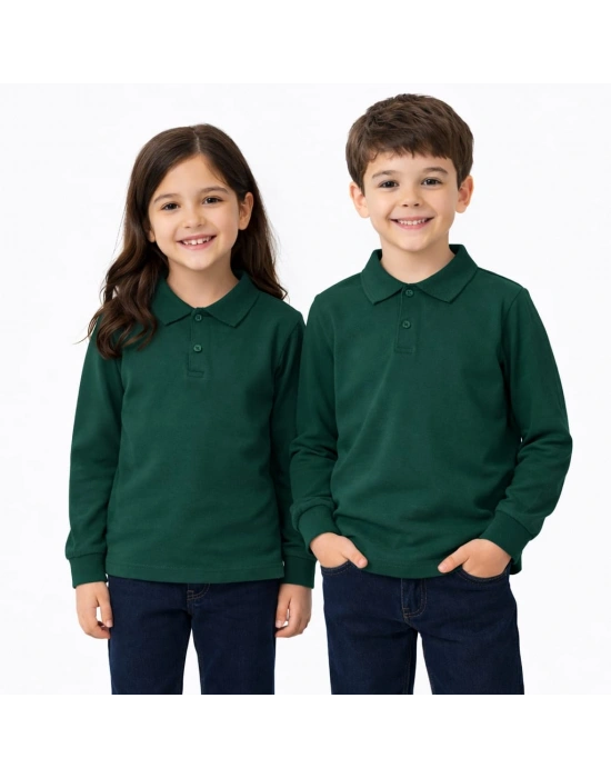 okul yeşil (zümrüt yeşili) Polo Yaka uzunkol tişört kıyafetleri üniforması çocuk genç