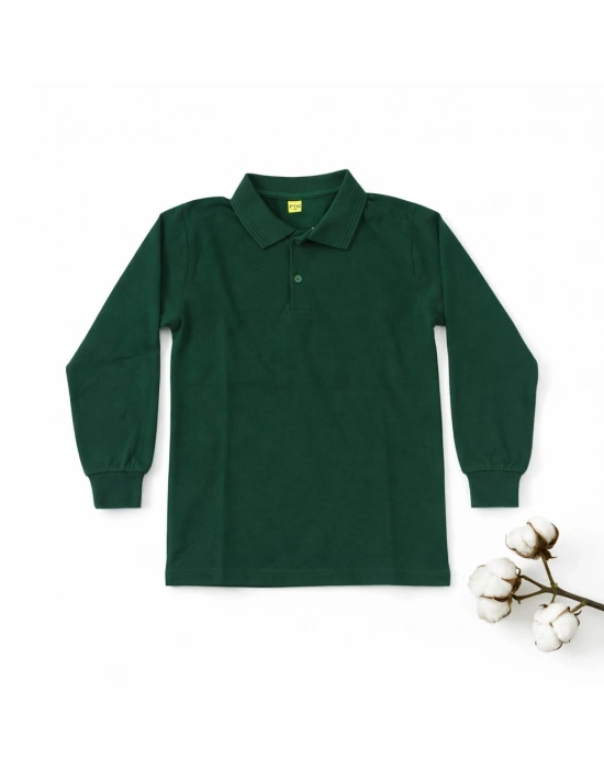 okul yeşil (zümrüt yeşili) Polo Yaka uzunkol tişört kıyafetleri üniforması çocuk genç