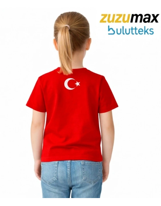 ataş Çocuk Bayraklı Tişört Kırmızı Renk 23 Nisan, 19 Mayıs, 29 Ekim Özel Pamuklu Kısa Kol