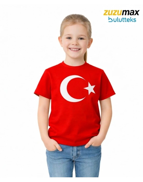 ataş Çocuk Bayraklı Tişört Kırmızı Renk 23 Nisan, 19 Mayıs, 29 Ekim Özel Pamuklu Kısa Kol