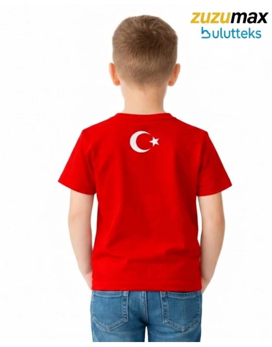 ataş Çocuk Bayraklı Tişört Kırmızı Renk 23 Nisan, 19 Mayıs, 29 Ekim Özel Pamuklu Kısa Kol