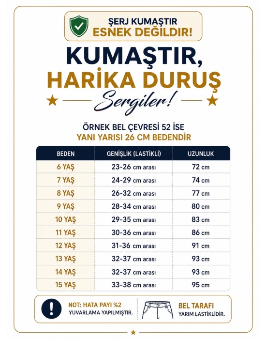 canbulgan 6-15 Yaş Unisex Okul Pantolonu Lacivert Şerj Kumaş Yarım Lastikli Bel Dayanıklı ve Şık