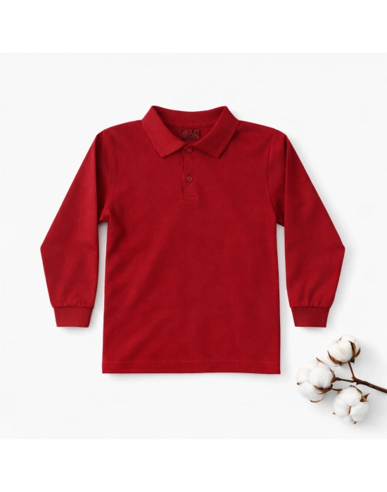 okul bordo Polo Yaka uzunkol tişört kıyafetleri üniforması çocuk genç