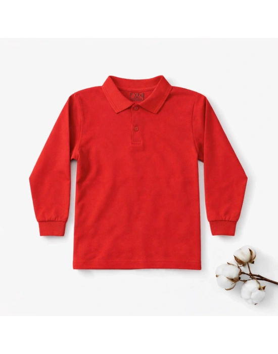 okul kırmızı Polo Yaka uzunkol tişört kıyafetleri üniforması çocuk genç