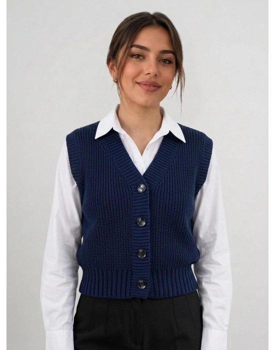 LACİVERT Kadın Triko Yelek –suveter model Esnek Kışlık Kısa Model, Şık ve Modern Duruş