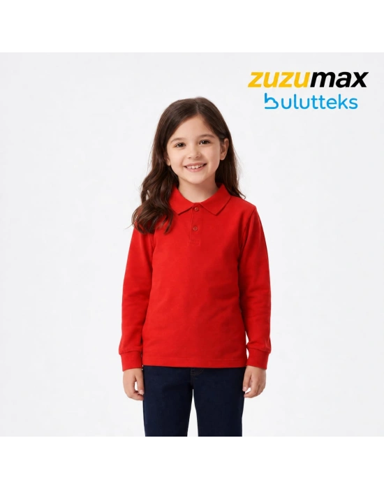 okul kırmızı Polo Yaka uzunkol tişört kıyafetleri üniforması çocuk genç