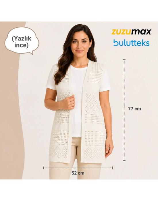 Yazlık ekru İnce Bayan Triko Yelek – Rahat ve Serin Yaz Şıklığı