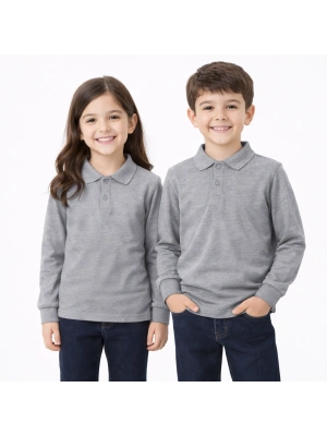 okul gri Polo Yaka uzunkol tişört kıyafetleri üniforması çocuk genç