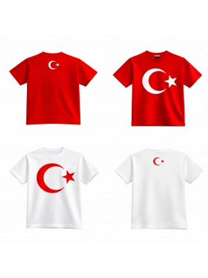 ataş Çocuk Bayraklı Tişört Kırmızı & Beyaz Renk 23 Nisan, 19 Mayıs, 29 Ekim Özel Pamuklu Kısa Kol