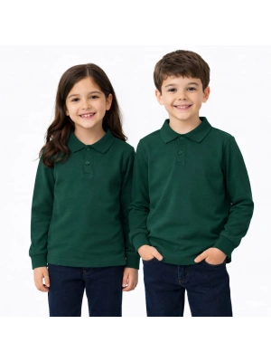 okul yeşil (zümrüt yeşili) Polo Yaka uzunkol tişört kıyafetleri üniforması çocuk genç