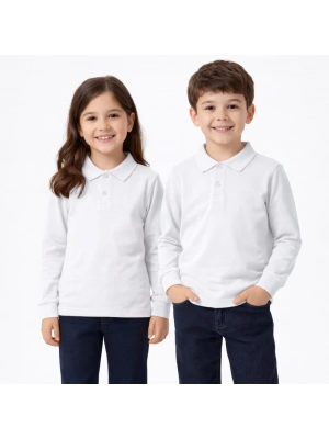 okul beyaz Polo Yaka uzunkol tişört kıyafetleri üniforması çocuk genç
