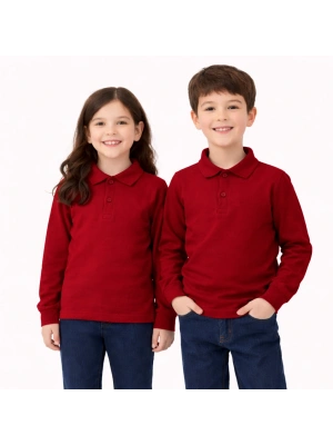 okul bordo Polo Yaka uzunkol tişört kıyafetleri üniforması çocuk genç