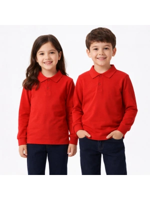 okul kırmızı Polo Yaka uzunkol tişört kıyafetleri üniforması çocuk genç