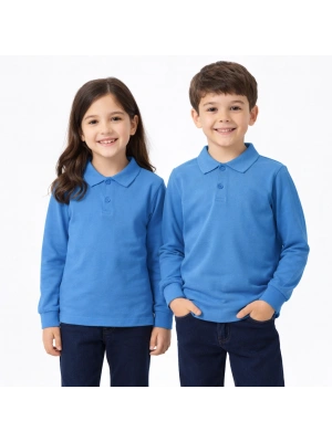 okul mavi ( gök mavisi ) Polo Yaka uzunkol tişört kıyafetleri üniforması çocuk genç