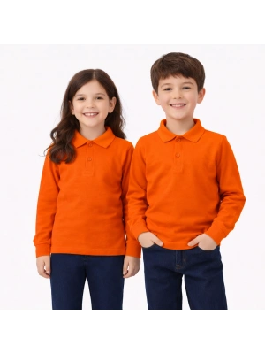 okul turuncu Polo Yaka uzunkol tişört kıyafetleri üniforması çocuk genç