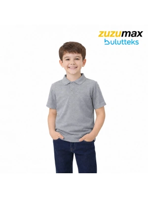 FYN Gri Okul Tişörtü Unisex Kısa Kollu Polo Yaka Pamuklu Düz Renk
