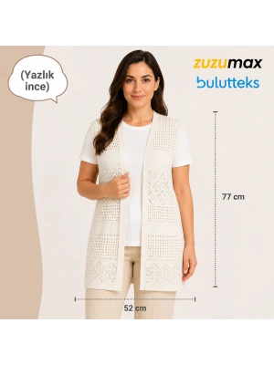 Yazlık ekru İnce Bayan Triko Yelek – Rahat ve Serin Yaz Şıklığı