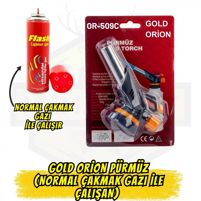 GOLD ORION OR-509C Profesyonel Pürmüz Çakmak - Normal Çakmak Gazı ile Çalışan Pratik Kamp ve Atölye Pürmüzü