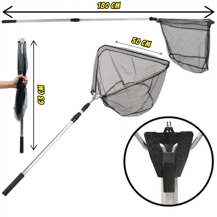 Portatif Katlanır Üçgen Balıkçı Kepçesi (Alüminyum, 180cm)