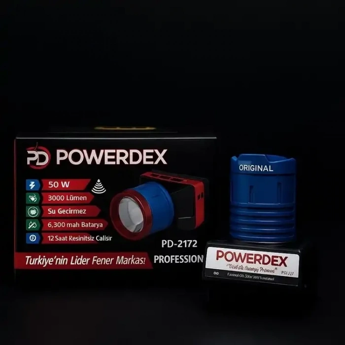 Powerdex PD-2172 Sensörlü Profesyonel Kafa Lambası 50W 3000 Lümen - Zoom ve 6800 mAh Batarya