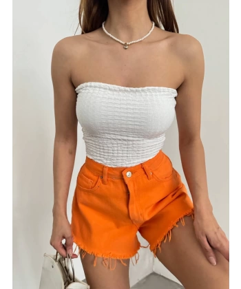Gofre kumaş Straplez crop 3 Renk seçeneği