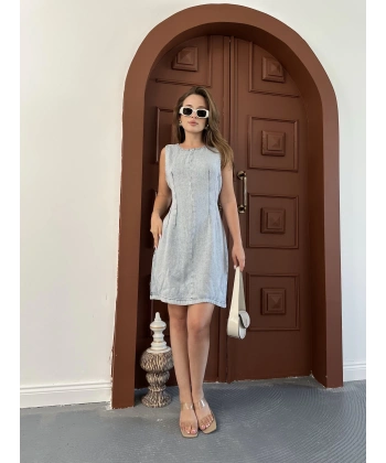 Sıfır kol jean elbise