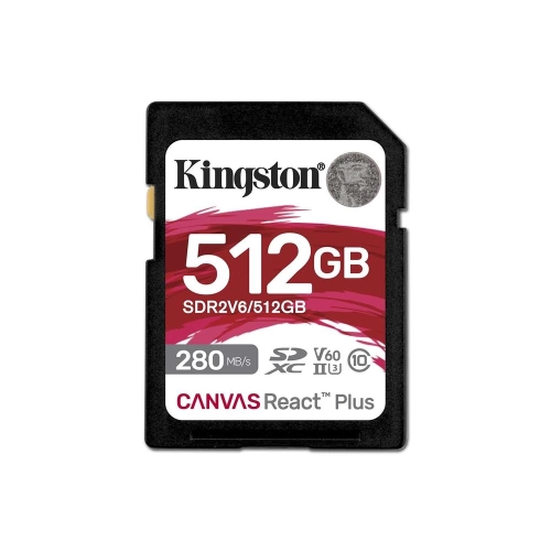 KİNGSTON SDR2V6-512GB CANVAS REACT PLUS SDXC UHS-II 280R-150W U3 V60 FOR FULL HD-4K SD HAFIZA KARTI