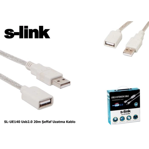 S-LİNK SL-UE140 20MT 2.0 USB ŞEFFAF UZATMA KABLOSU
