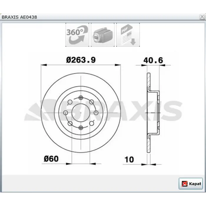 FREN DİSKİ ARKA GRANDE PUNTO (05>) PUNTO (99-12) PUNTO (2012>) EVO (08-12) ADAM (2012>) CORSA E (14-19) DÜZ 264MM