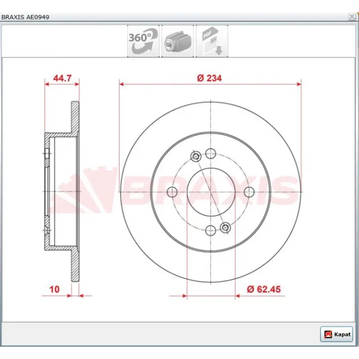 FREN DİSKİ ARKA HYUNDAİ İ10 (2007-2013) İ10 (2019>) DÜZ 234MM