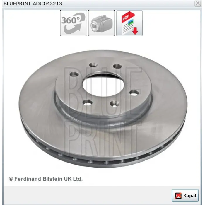 FREN DİSKİ ÖN HYUNDAİ İ20 1.2-1.4-1.4 CRDİ (2014>) KİA RİO -STONIC  1.0-1.25-1.4 CVVT (2017>) HAVALI 256MM