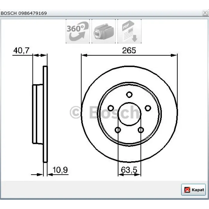 FREN DİSKİ ARKA FOCUS II (04-12) C MAX (07-10) MAZDA 3 (03>) DÜZ 265MM