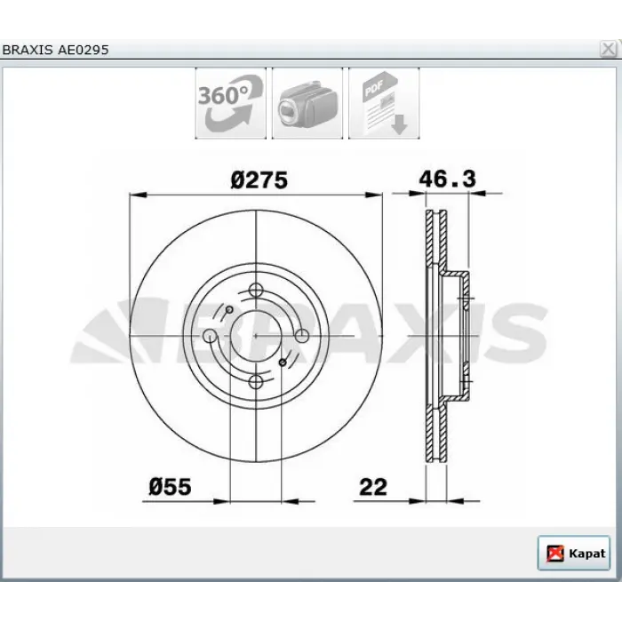FREN DİSKİ ÖN TOYOTA YARIS (2005-2010) YARIS (2010>) HAVALI 275MM