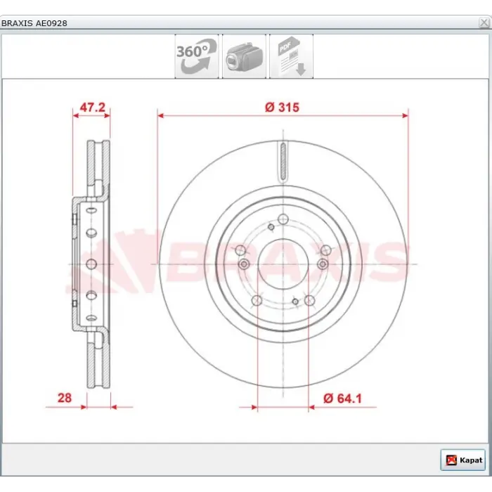 FREN DİSKİ ÖN HONDA CR-V 1.6-2.2 D-TEC  2012> HAVALI 315MM