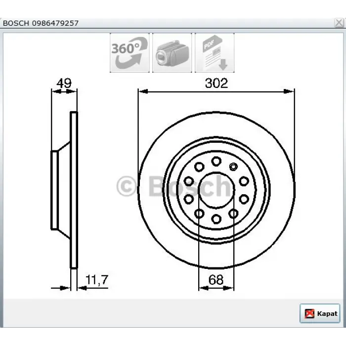 FREN DİSKİ ARKA KAPLAMALI AUDI A6 (01-11) DÜZ 302MM