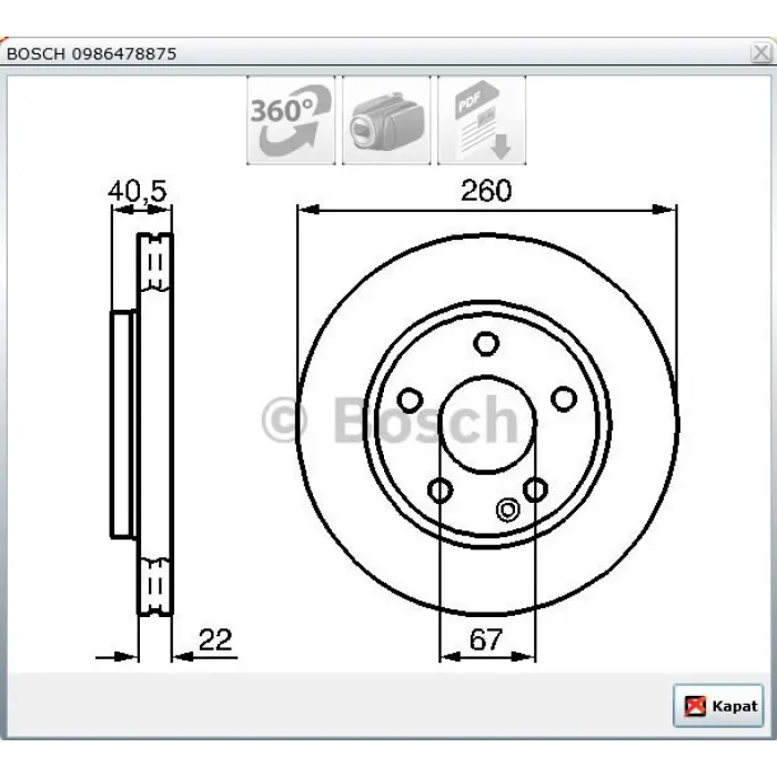 FREN DİSKİ ÖN MERCEDES A SERİSİ W168 (1997-2004) HAVALI 260MM