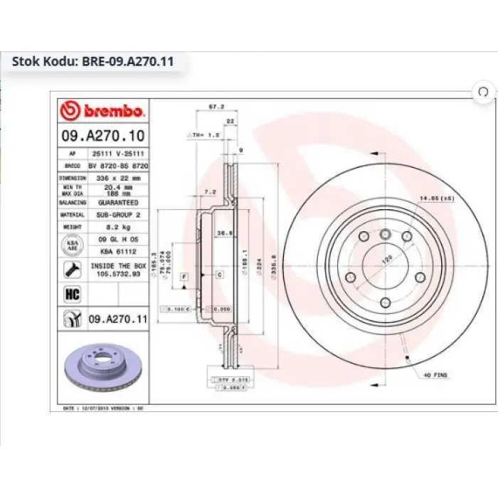 FREN DİSKİ ARKA BMW 3 SERİ E90 (05-11) E91 (04-12) E92 (06-13) E93 (06-13) X1 E84 (09-15) HAVALI 336MM