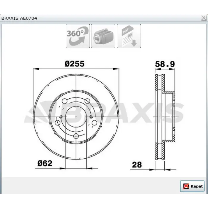 FREN DİSKİ ÖN TOYOTA HI-LUX III (2004-2015) HAVALI 255MM