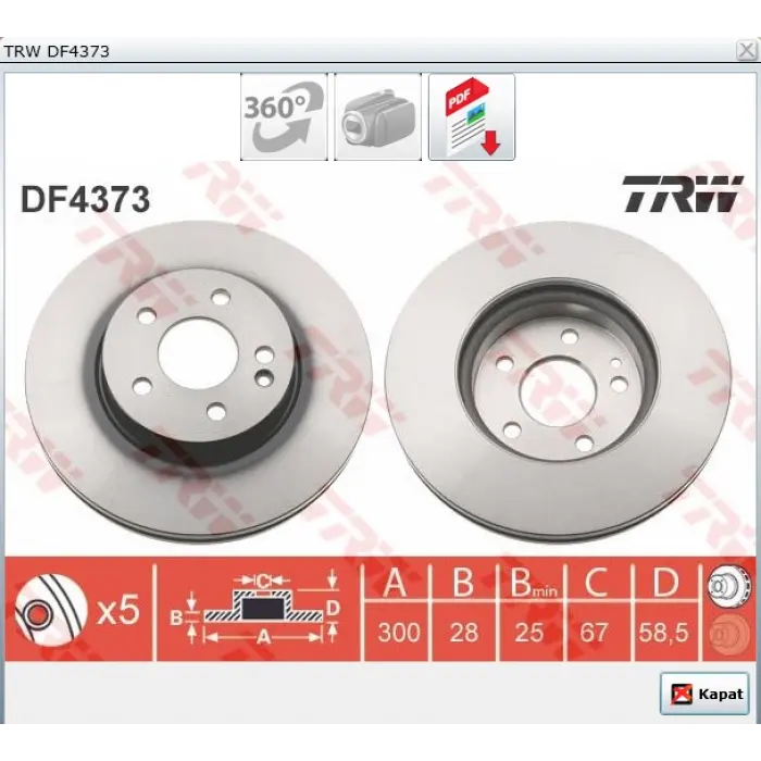 FREN DİSKİ ÖN MERCEDES W639 VİTO-VİANO (03-14) VİTO W447 (014>) HAVALI  300MM